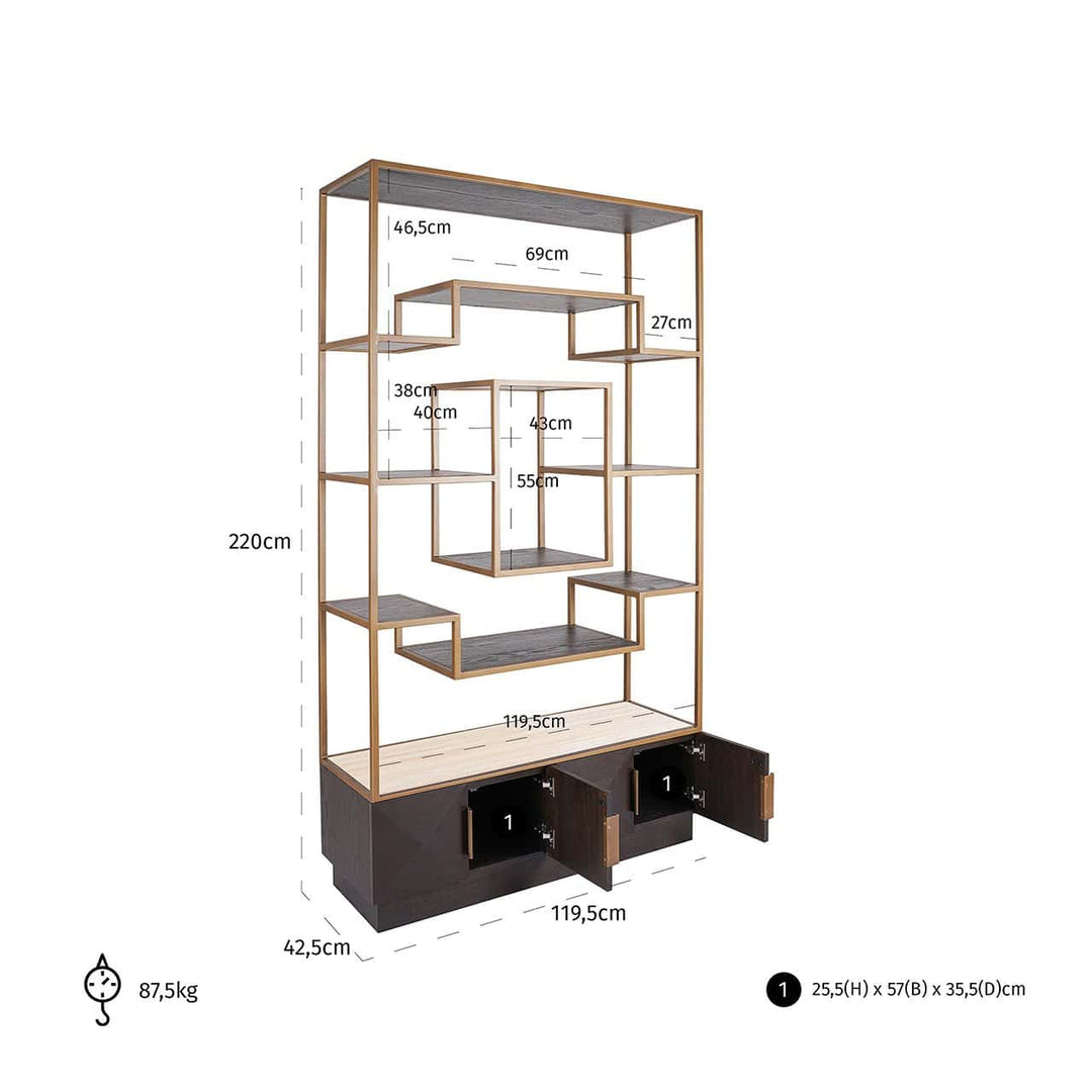 Richmond Interiors Claremont Gold & Brown Oak Wood Display Unit