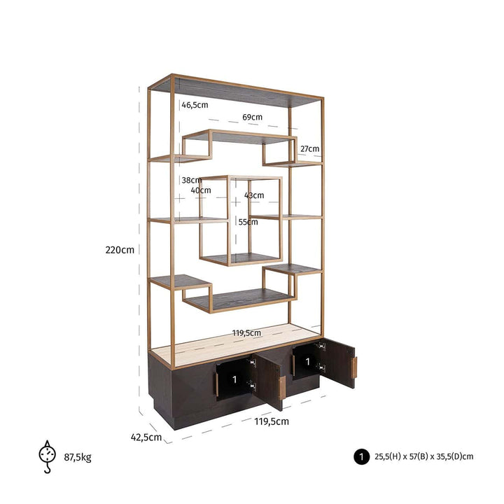 Richmond Interiors Claremont Gold & Brown Oak Wood Display Unit