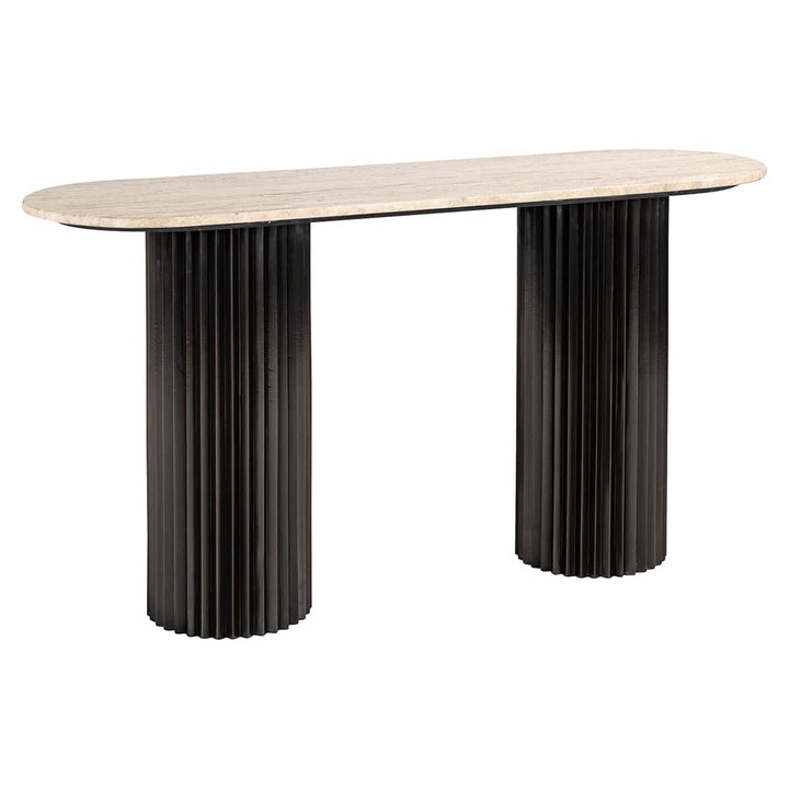 Richmond Interiors Hampton Black Wood & Beige Travertine Console Table