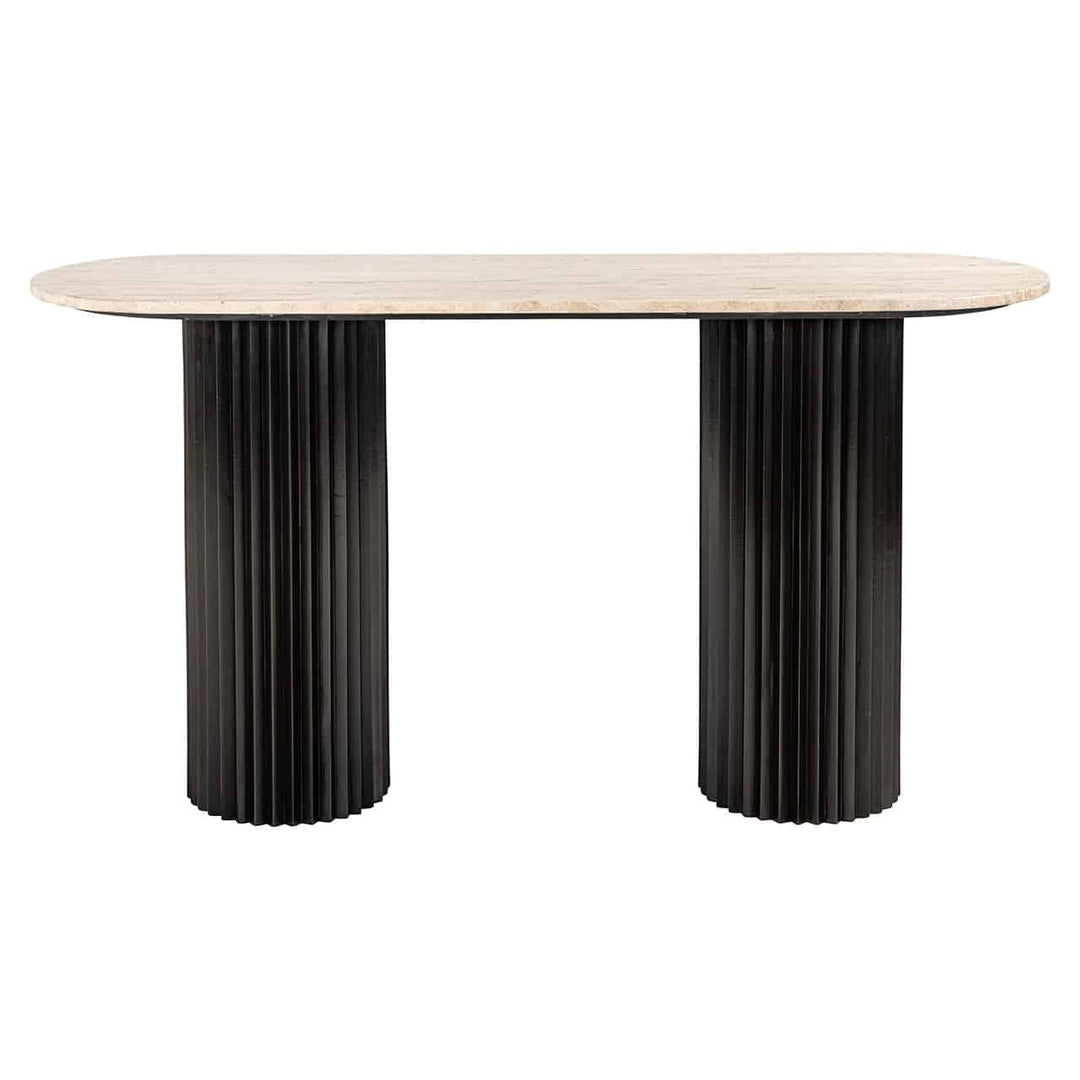 Richmond Interiors Hampton Black Wood & Beige Travertine Console Table