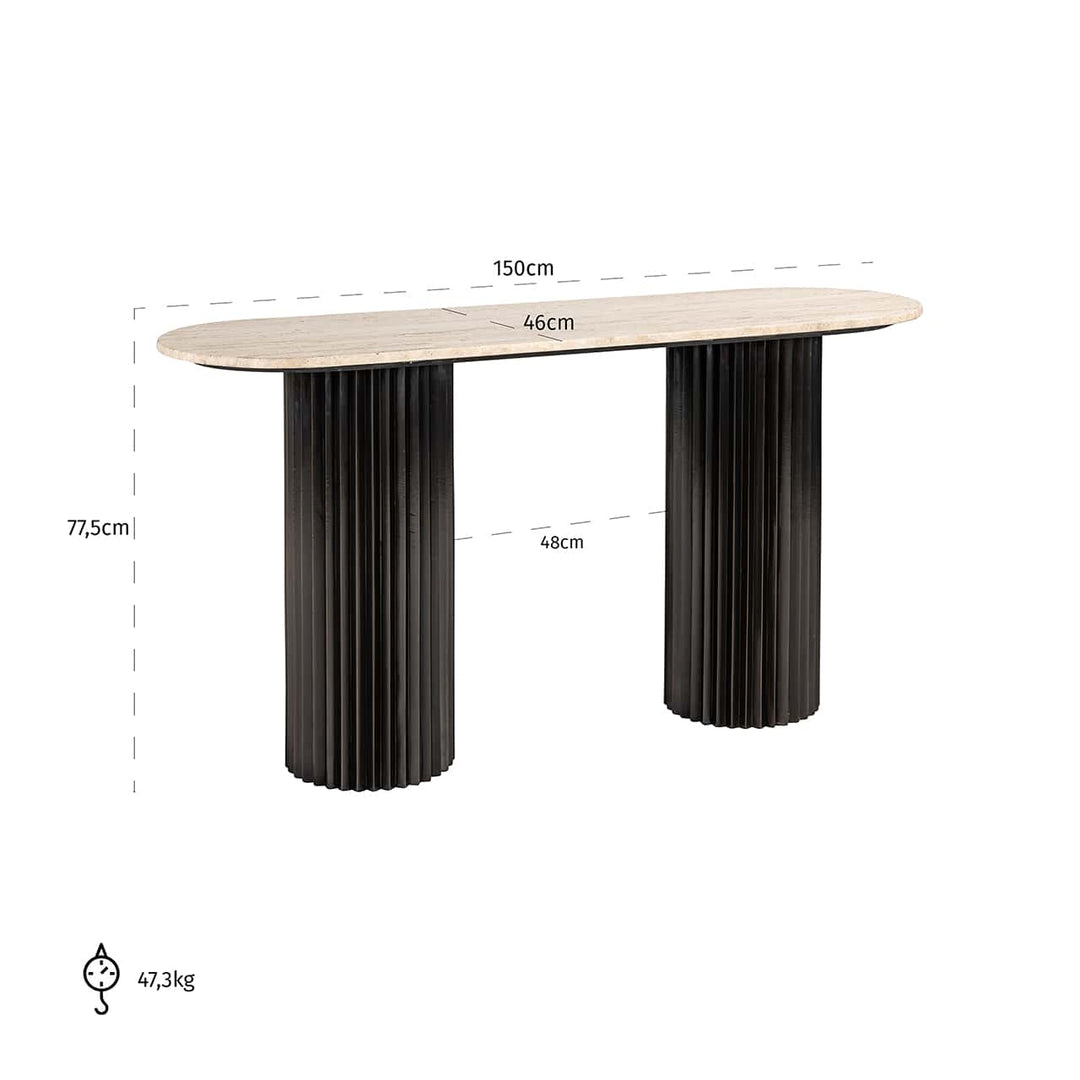 Richmond Interiors Hampton Black Wood & Beige Travertine Console Table