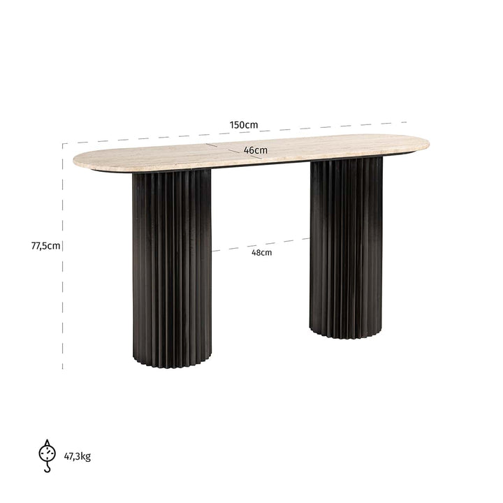 Richmond Interiors Hampton Black Wood & Beige Travertine Console Table