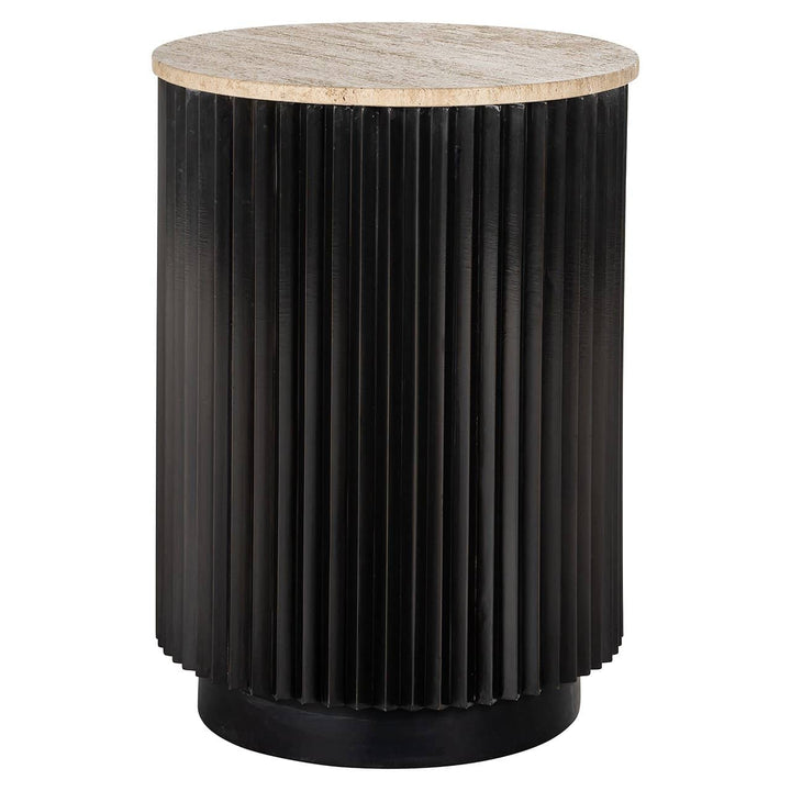 Richmond Interiors Hampton Black Wood & Beige Travertine Round Side Table