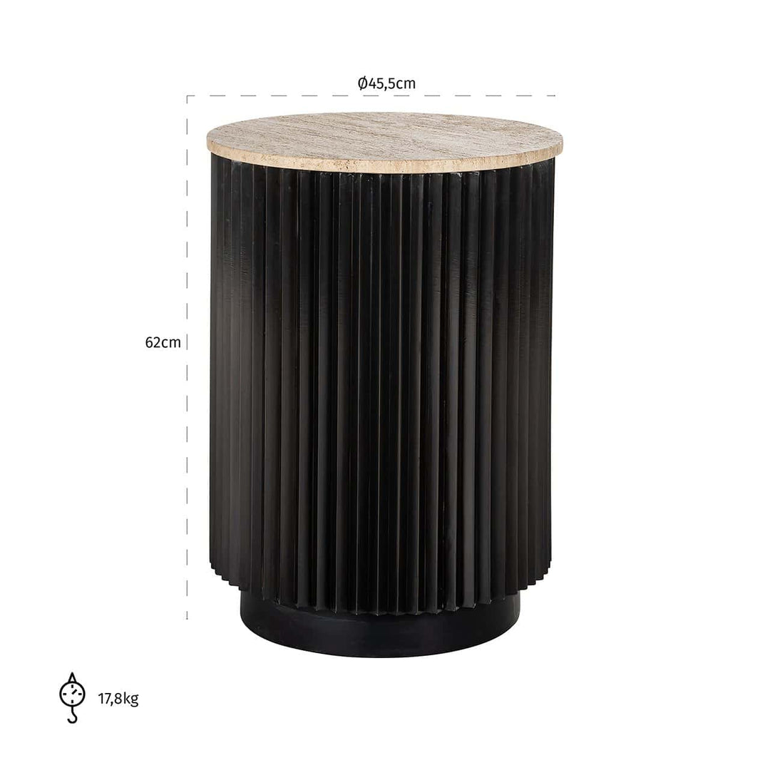 Richmond Interiors Hampton Black Wood & Beige Travertine Round Side Table