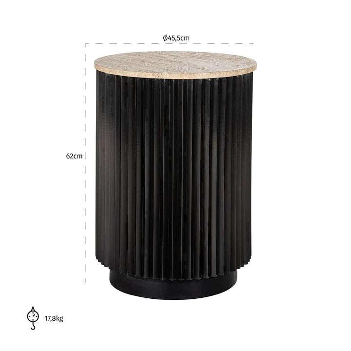 Richmond Interiors Hampton Black Wood & Beige Travertine Round Side Table