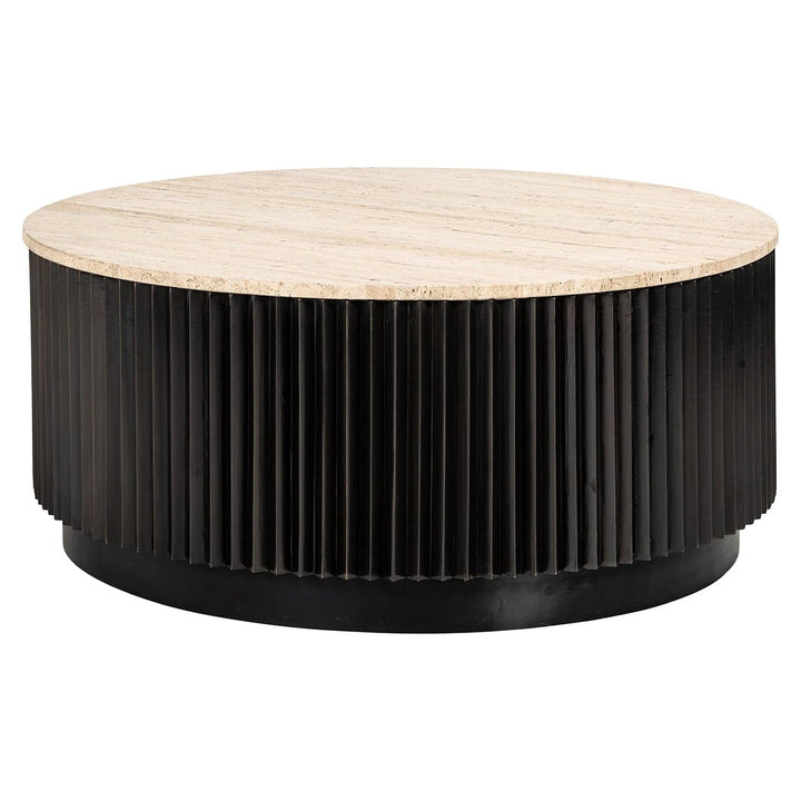 Richmond Interiors Hampton Black Wood & Beige Travertine Round Coffee Table