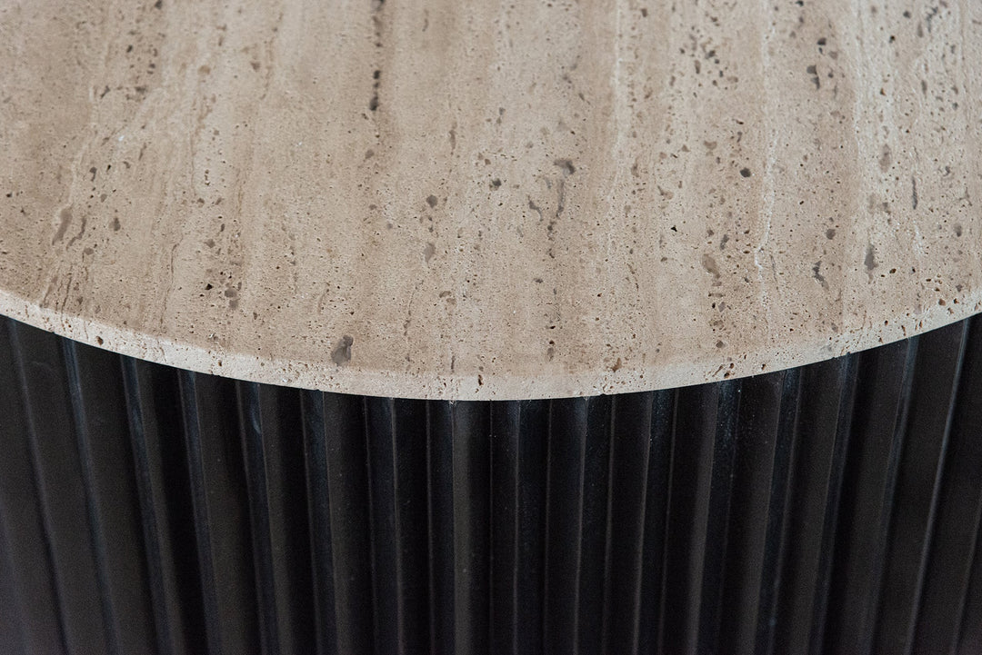 Richmond Interiors Hampton Black Wood & Beige Travertine Round Coffee Table