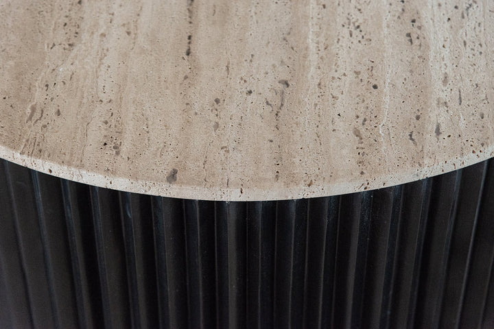 Richmond Interiors Hampton Black Wood & Beige Travertine Round Coffee Table