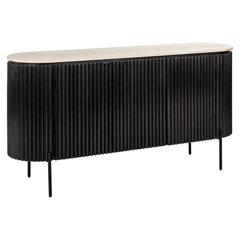 Richmond Interiors Hampton Black Wood & Beige Travertine Sideboard