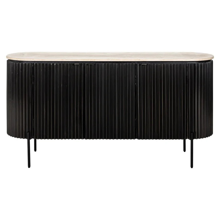 Richmond Interiors Hampton Black Wood & Beige Travertine Sideboard