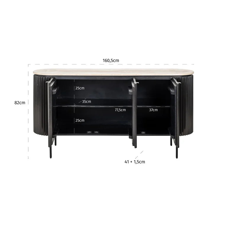 Richmond Interiors Hampton Black Wood & Beige Travertine Sideboard