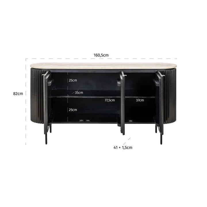 Richmond Interiors Hampton Black Wood & Beige Travertine Sideboard