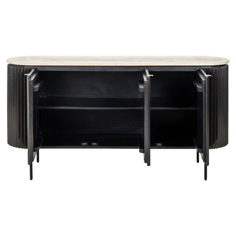 Richmond Interiors Hampton Black Wood & Beige Travertine Sideboard