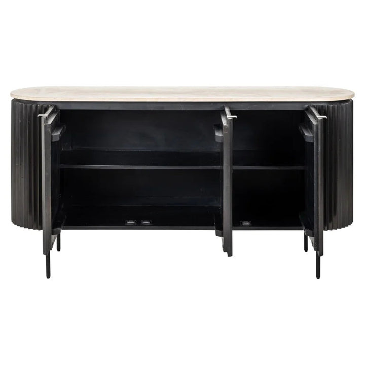 Richmond Interiors Hampton Black Wood & Beige Travertine Sideboard
