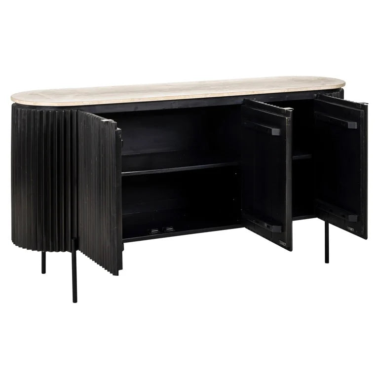 Richmond Interiors Hampton Black Wood & Beige Travertine Sideboard