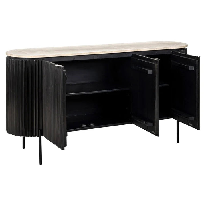 Richmond Interiors Hampton Black Wood & Beige Travertine Sideboard