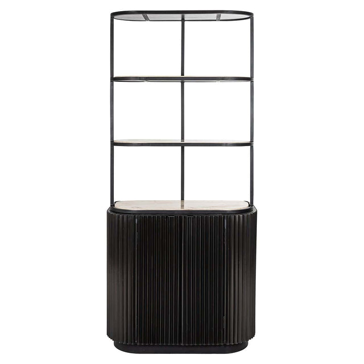 Richmond Interiors Hampton Black Wood & Beige Travertine Display Unit