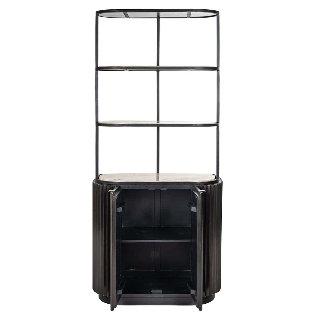 Richmond Interiors Hampton Black Wood & Beige Travertine Display Unit