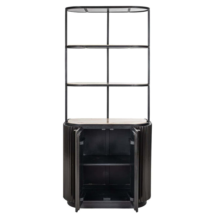 Richmond Interiors Hampton Black Wood & Beige Travertine Display Unit