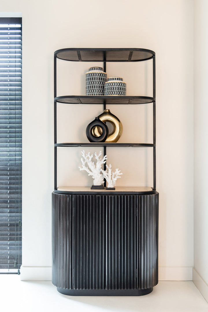 Richmond Interiors Hampton Black Wood & Beige Travertine Display Unit
