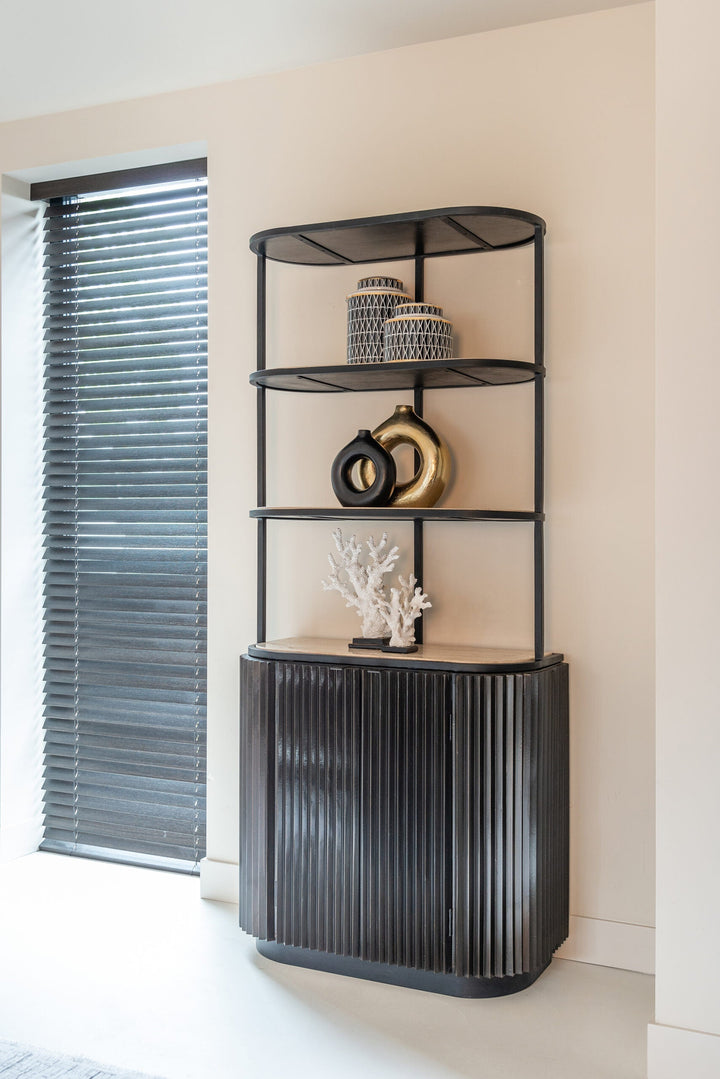 Richmond Interiors Hampton Black Wood & Beige Travertine Display Unit