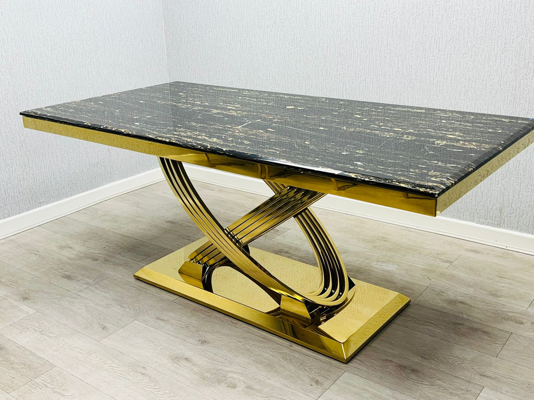 Elina 180cm Gold Dining Table With Carlton Velvet Gold Chairs