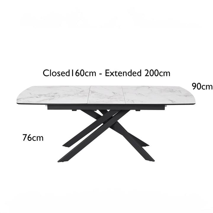 Leona 160-200cm White Ceramic Marble Centre Extending Dining Table