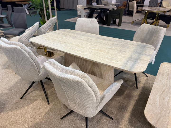 Davos 160cm Oval Beige Ceramic Marble Dining Table