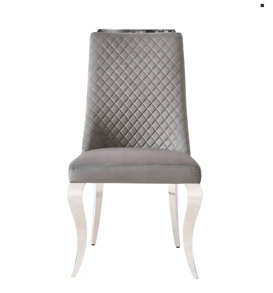 Louis Marble & Chrome Dining Table With Roxy Grey Velvet Chairs