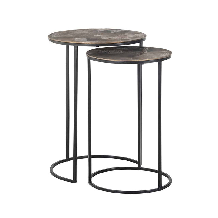 Richmond Interiors Tulum Brushed Gold Round Side Table Nest | Set of 2