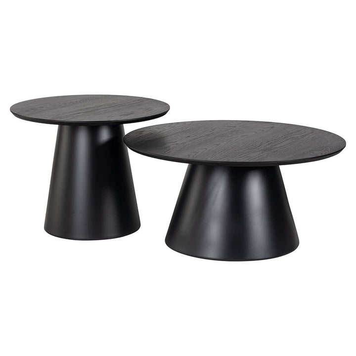 Richmond Interiors Jazz Black Wood Round Coffee Table Nest | Set of 2