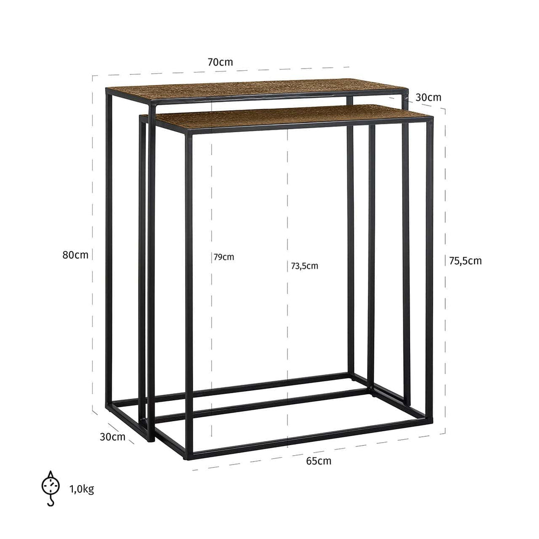 Richmond Interiors Bristol Textured Gold Console Table Nest | Set of 2