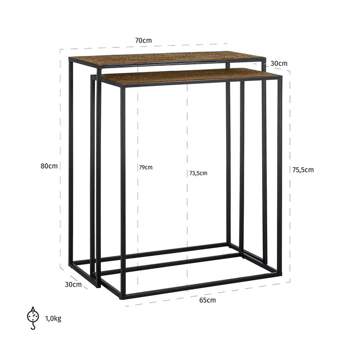 Richmond Interiors Bristol Textured Gold Console Table Nest | Set of 2