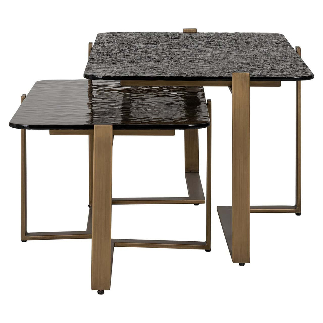 Richmond Interiors Sterling Bronze & Smoked Glass Coffee Table Nest | Set of 2