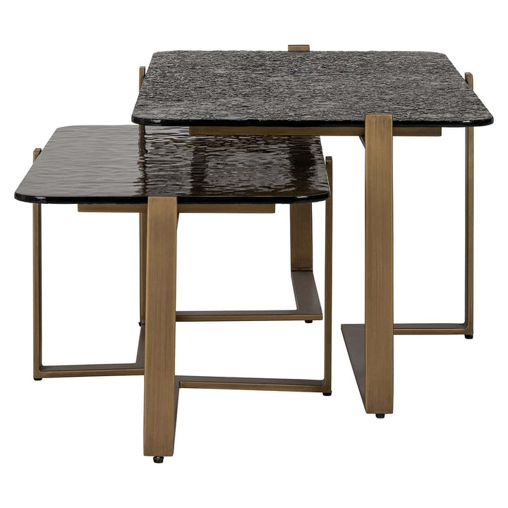 Richmond Interiors Sterling Bronze & Smoked Glass Coffee Table Nest | Set of 2