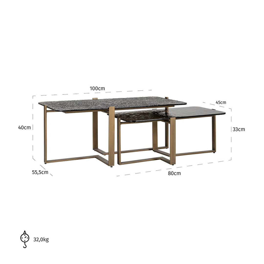 Richmond Interiors Sterling Bronze & Smoked Glass Coffee Table Nest | Set of 2