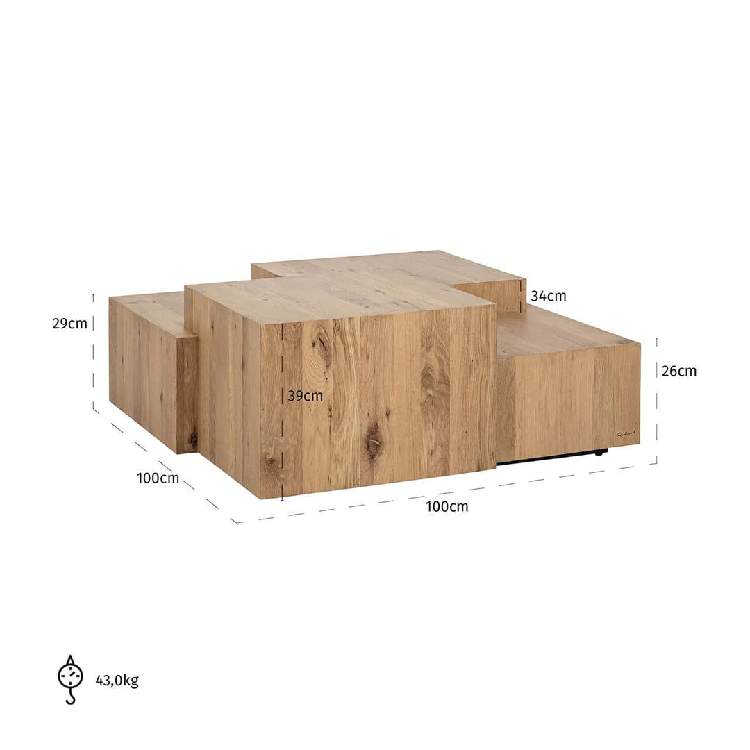 Richmond Interiors Lennox Stacked Blocks Solid Oak Wood Coffee Table