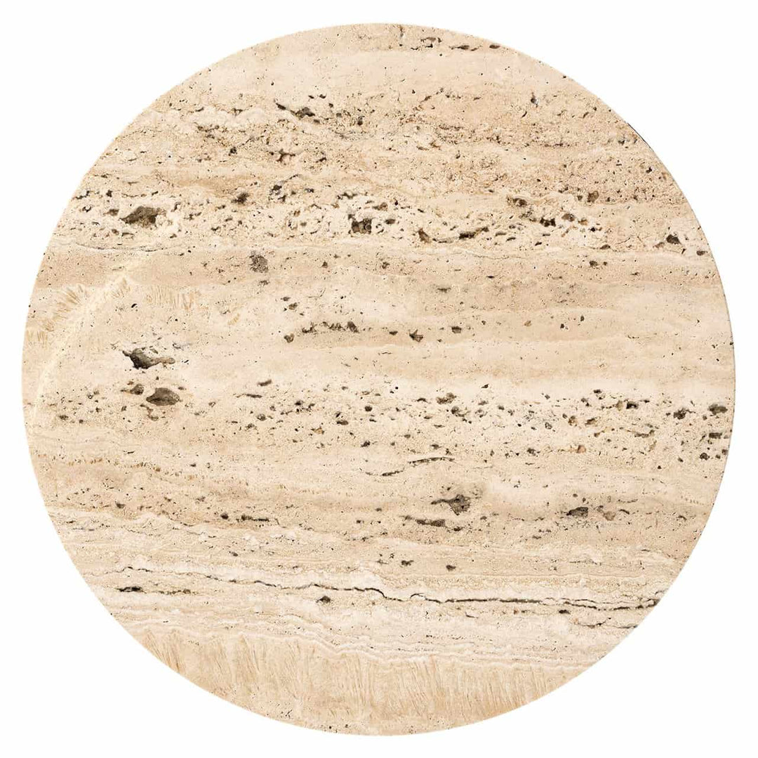 Richmond Interiors Dillinger Beige Travertine & Black Round Side Tables | Set of 2