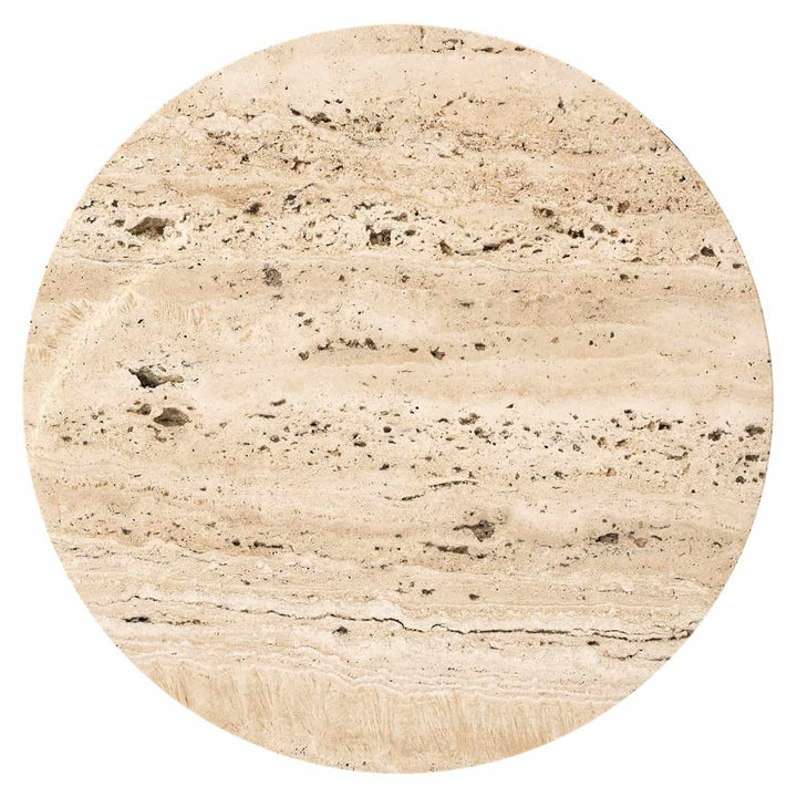 Richmond Interiors Dillinger Beige Travertine & Black Round Side Tables | Set of 2