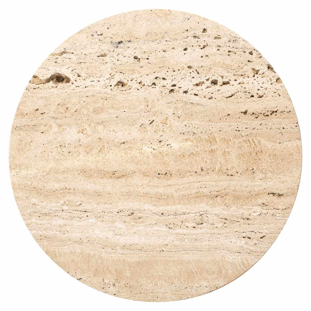 Richmond Interiors Dillinger Beige Travertine & Black Round Side Tables | Set of 2