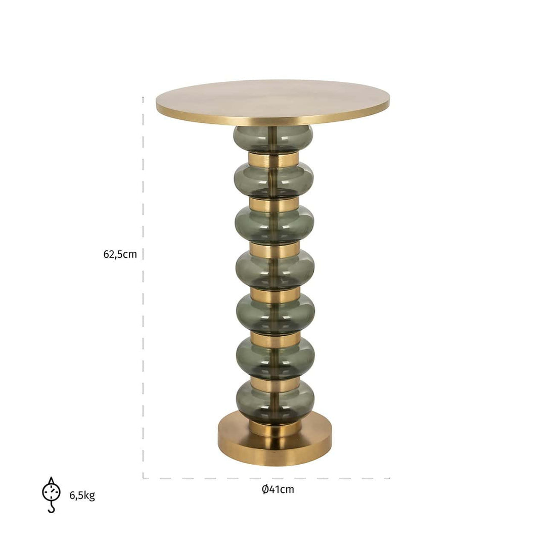 Richmond Interiors Bowiene Olive Green Glass & Brushed Gold Round Side Side