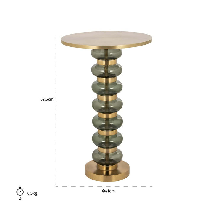 Richmond Interiors Bowiene Olive Green Glass & Brushed Gold Round Side Side