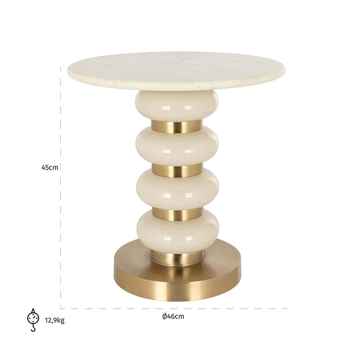 Richmond Interiors Boann White Glass & Gold Round Side Table