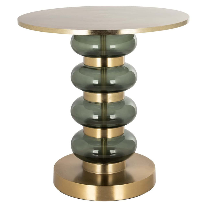 Richmond Interiors Dalina Olive Green Glass & Brushed Gold Round Side Table