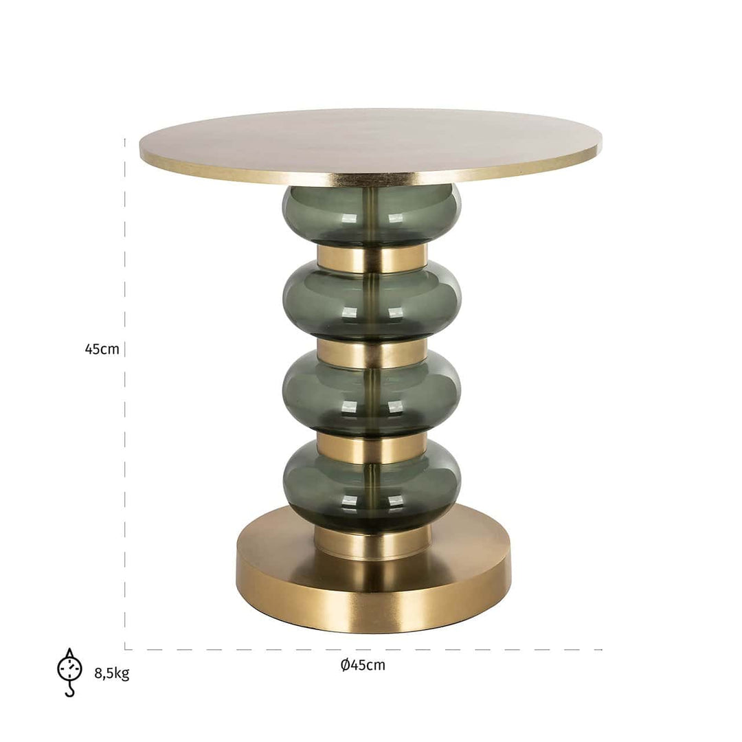 Richmond Interiors Dalina Olive Green Glass & Brushed Gold Round Side Table