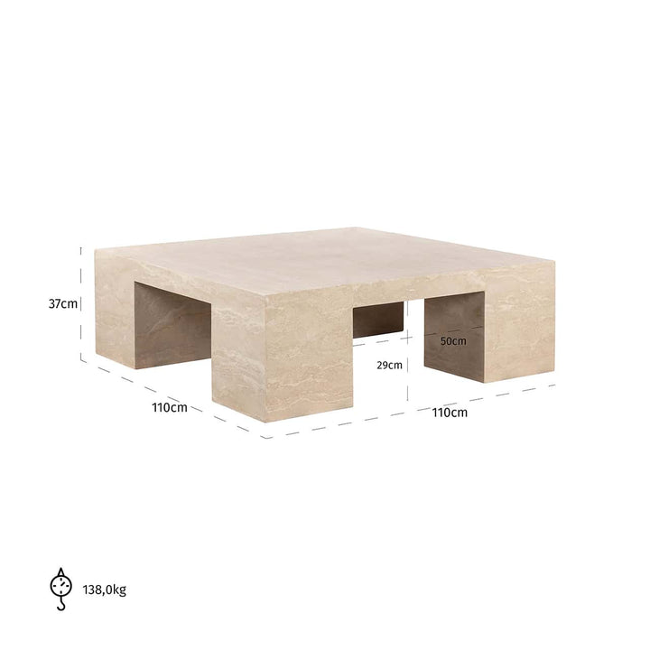 Richmond Interiors Biltmore Italian Travertine Beige Square Coffee Table
