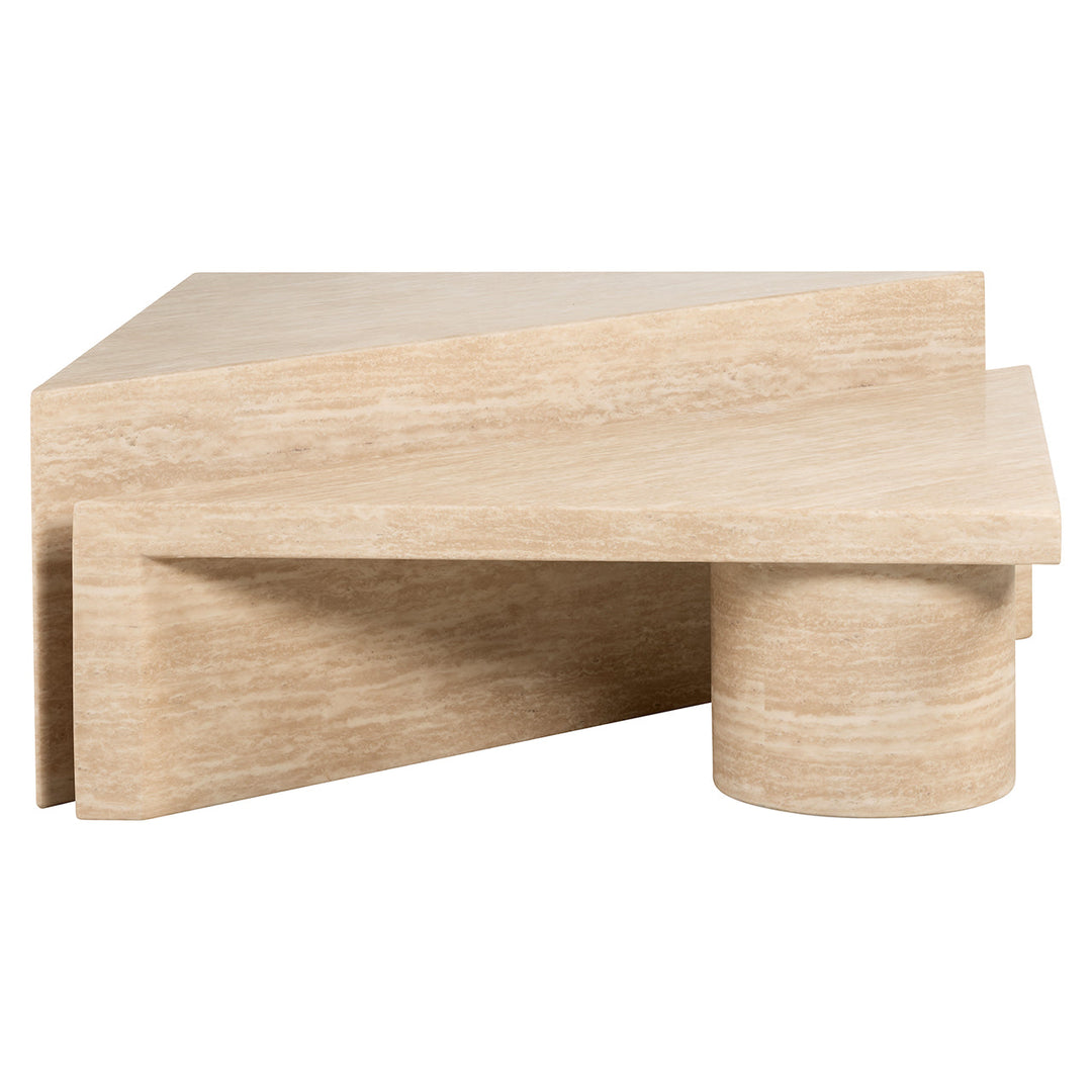 Richmond Interiors Fictus Beige Travertine Triangle Puzzle Coffee Table | Set of 2