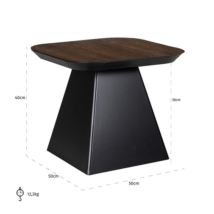 Richmond Interiors Bonvoy Black & Walnut Brown Oak Wood Square Side Table