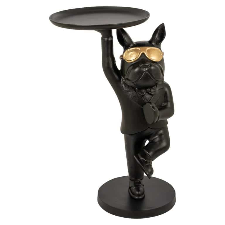 Richmond Interiors Black & Gold French Bulldog Butler Side Table