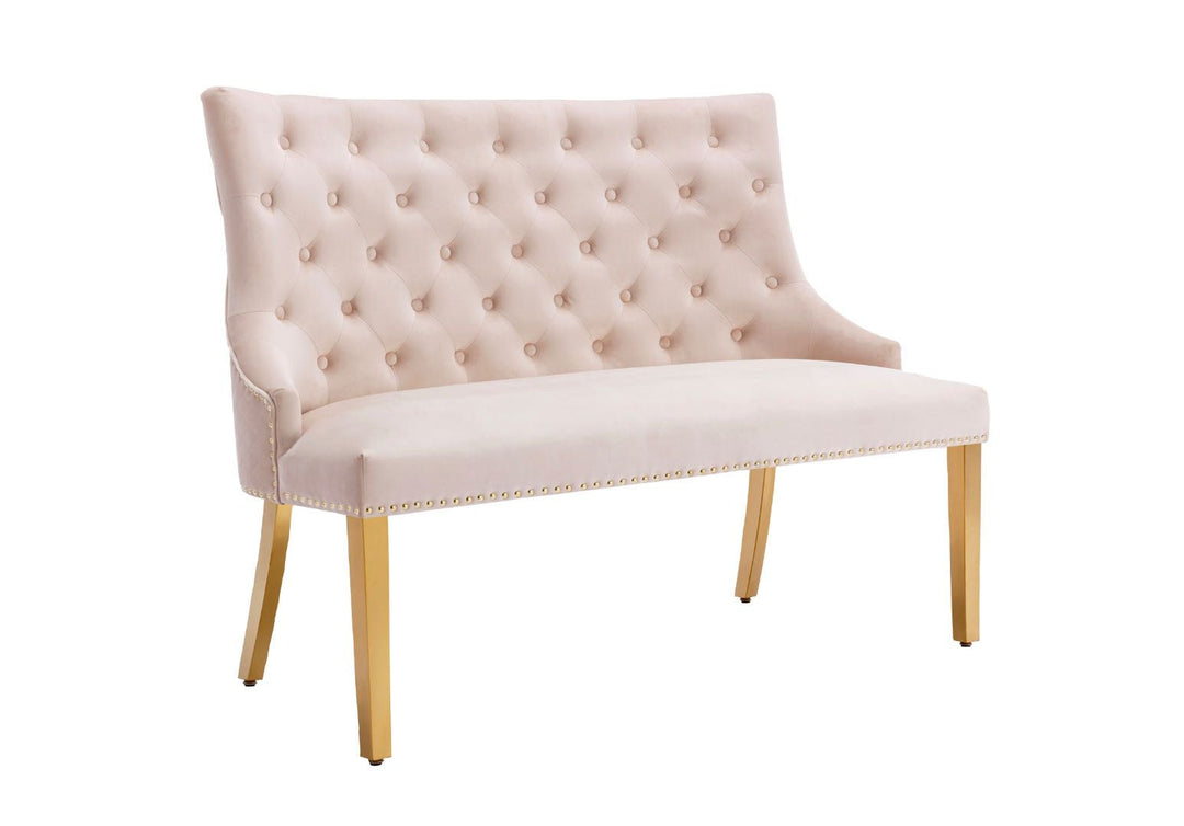 Majestic Lion Knocker Quilted High Back Mink Gold Plush Velvet 130cm Dining Bench